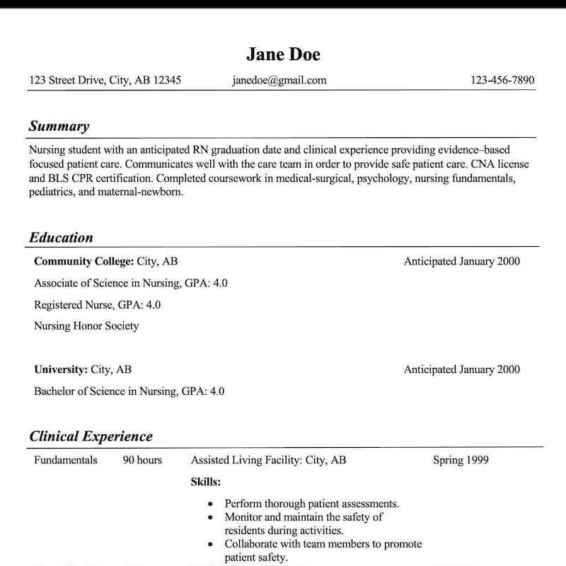 Nursing Resume Template Etsy