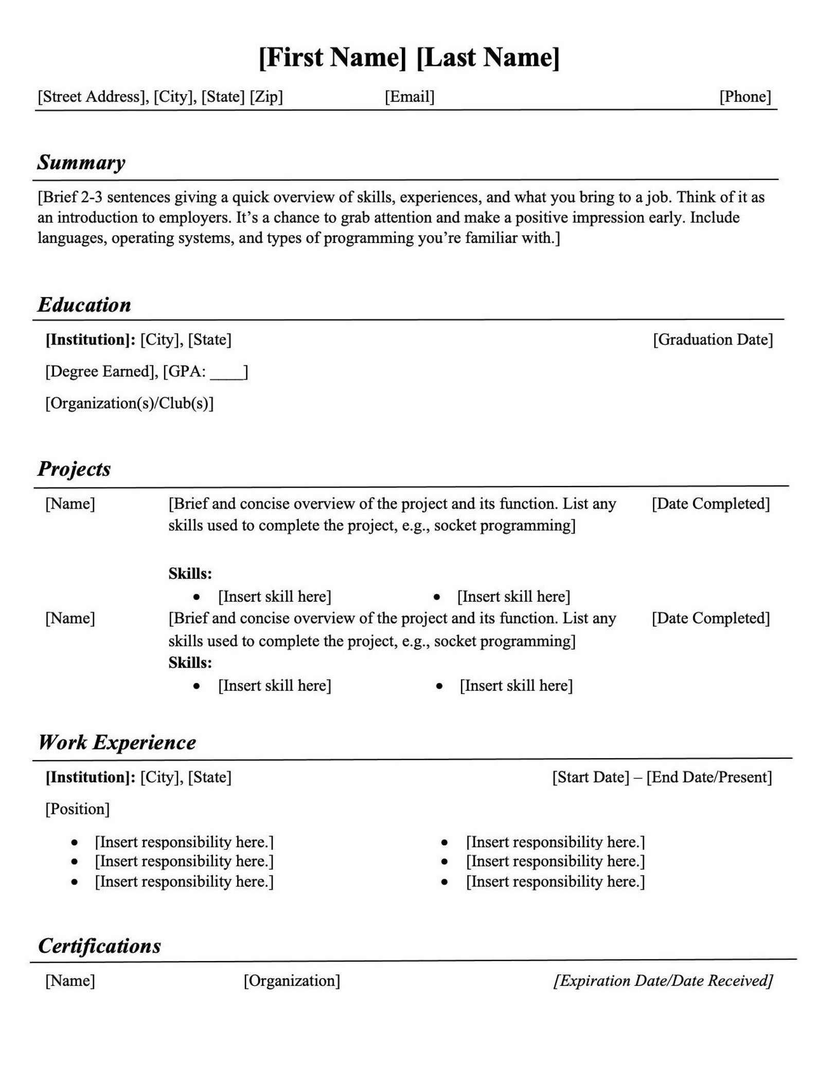 Professional Computer Science Student Resume Template - Etsy