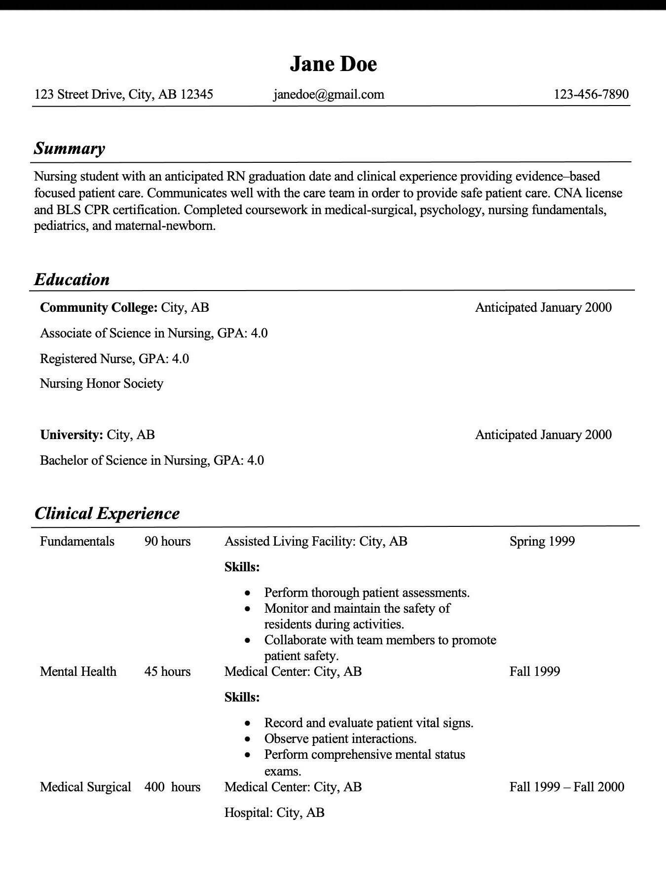 Nursing Student Resume Template Etsy