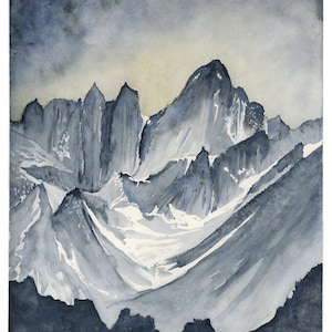 Mount Whitney Fine Art Watercolor Print (Blue/Gray) Sierra Mountains Landscape
