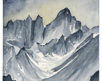 Mount Whitney Fine Art Watercolor Print (Blue/Gray) Sierra Mountains Landscape