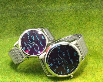 Zilveren familiehorloge, gepersonaliseerd horloge, aangepast fotohorloge, gepersonaliseerd fotodesignerhorloge, zet een willekeurige foto of ontwerp op het Dobule-horloge
