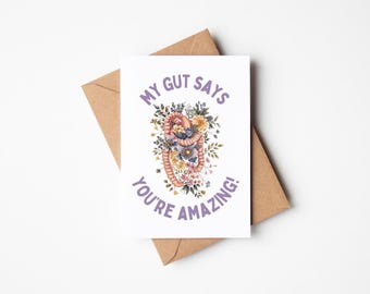 My Gut Says You're Amazing! Thank You Gastroenterologist Card Funny Naturopath Functional Medicine Card Heart Intestines Stomach Blank Card