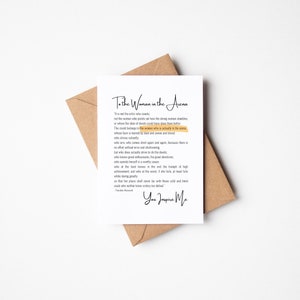 To the Man/Woman in the Arena You Inspire Me Card Theodore Roosevelt Man in the Arena Quote Card Woman in the Arena Inspiratiekaart
