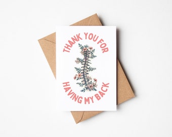 Thank You for Having My Back Chiropractor Card Funny Orthopedic Spine Card Spinal Surgeon Blank Card