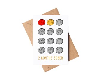 2 meses sóbrios – Cartão de marco de sobriedade para incentivo à recuperação, presentes de aniversário limpos e sóbrios, cartão em branco para dependentes químicos e AA