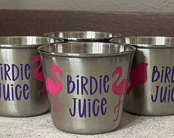 Golf Birdie Juice 45ml Shot Glasses X4 / Stainless Steel / Set of Four