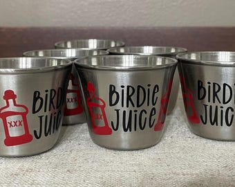 Whiskey Bottle Birdie Juice 15ml OR 45ml Golf Shot Glasses X4 / Stainless Steel / Set of Four