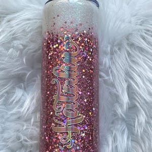 Customized Shell Pink Holographic Glitter OMBRE 20zo Skinny Tumbler / Travel Mug Glitter Tumbler