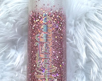 Customized Shell Pink Holographic Glitter OMBRE 20zo Skinny Tumbler / Travel Mug Glitter Tumbler