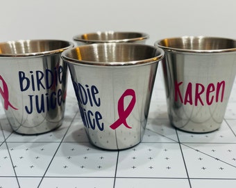 Pink Ribbon LOGO Birdie Juice 15ml Jigger Shot Glasses X4 / Stainless Steel / Set of Four