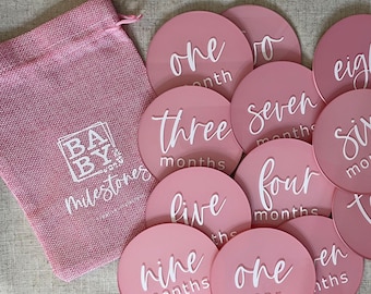 Baby Monthly Milestones Set, Acrylic Milestones Discs, Newborn Photo Props, Baby Shower Gift, Acrylic Vinyl Painted Milestone Discs
