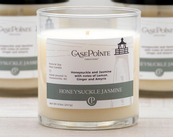 Honeysuckle Jasmine Soy Wax Candle | Container Candle | Natural Scented Candle | Candle Gift | Beach Candle