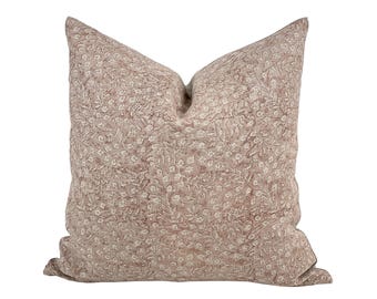 ROSEMARY | Designer Muted Blush Floral Linen Pillow Cover, Block Print Pillow, Blush Floral Pillow, Muted Rust Pillow, Spring Pillow Cover