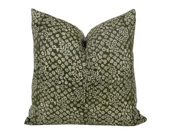 ASHER | Designer Dark Green Linen Pillow Cover, Block Print Pillow, Deep Green Pillow, Floral Pillow, Muted Pillow Cover, Spring Pillow