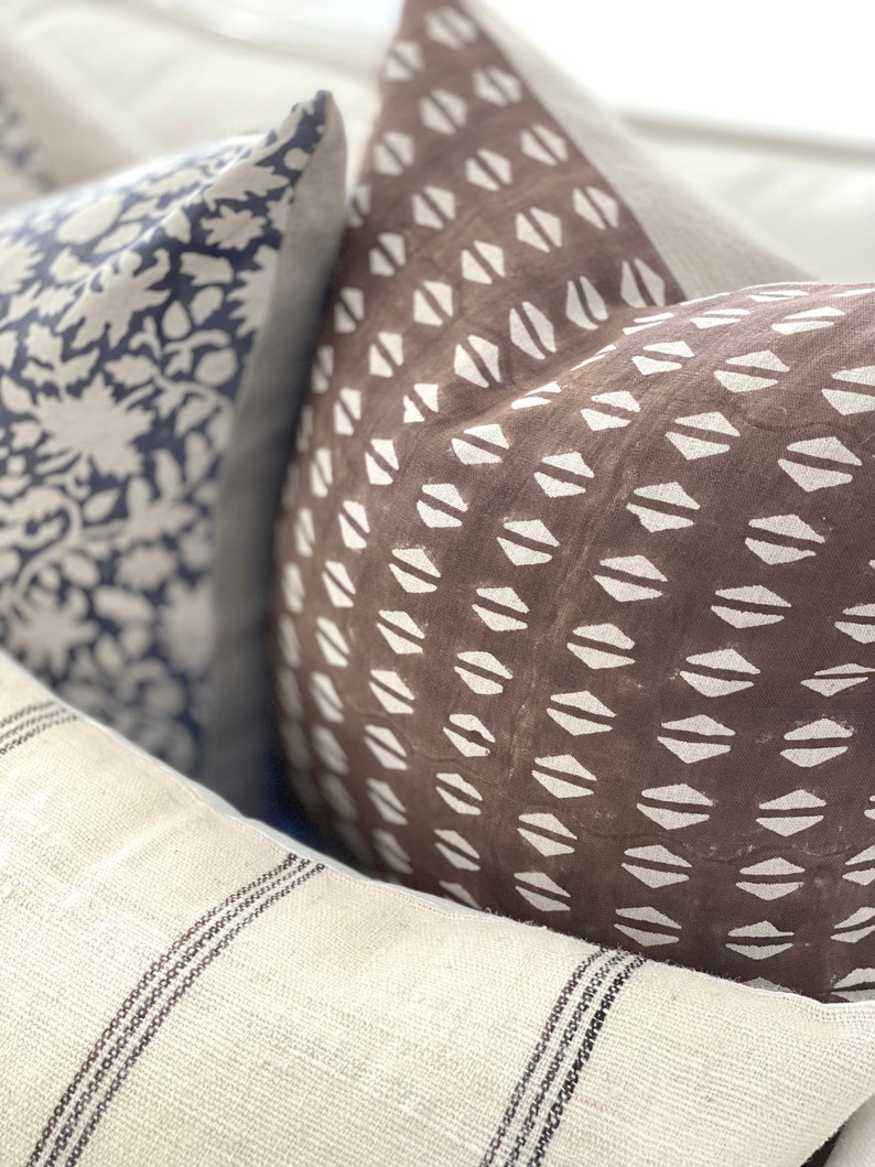TERRAN Designer Dark Brown Linen Pillow Cover Block Print Etsy