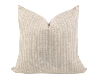 FLYNN | Cream Beige Stripe Pillow Cover, Hmong Pillow, Farmhouse Pillow, Cream Stripe Pillow, Neutral Pillow, White Striped Pillow, Natural