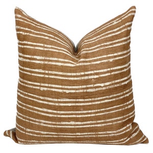 CLAYE | Vintage Rust Brown Stripe Hmong Pillow Cover, Vintage Pillow, Farmhouse Pillow, Brown Stripe Pillow, Brown and Cream Hemp Pillow