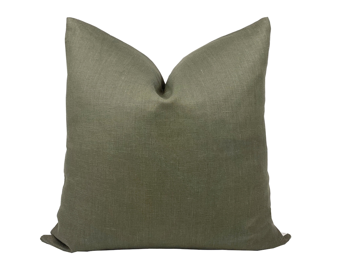 VERDE Designer Olive Linen Pillow Cover, Dark Green Pillow, Modern