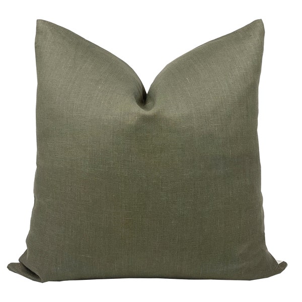 VERDE | Designer Olive Linen Pillow Cover, Dark Green Pillow, Modern Farmhouse Pillow, Designer Pillow, Decorative Pillow, Rustic Pillow