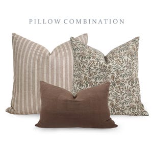 PILLOW COMBO | Fall Pillow Combination, Brown Striped Pillow, Brown Floral Pillow, Brown Pillow, Pillow Set, Sofa Pillow Set, Pillow Combo