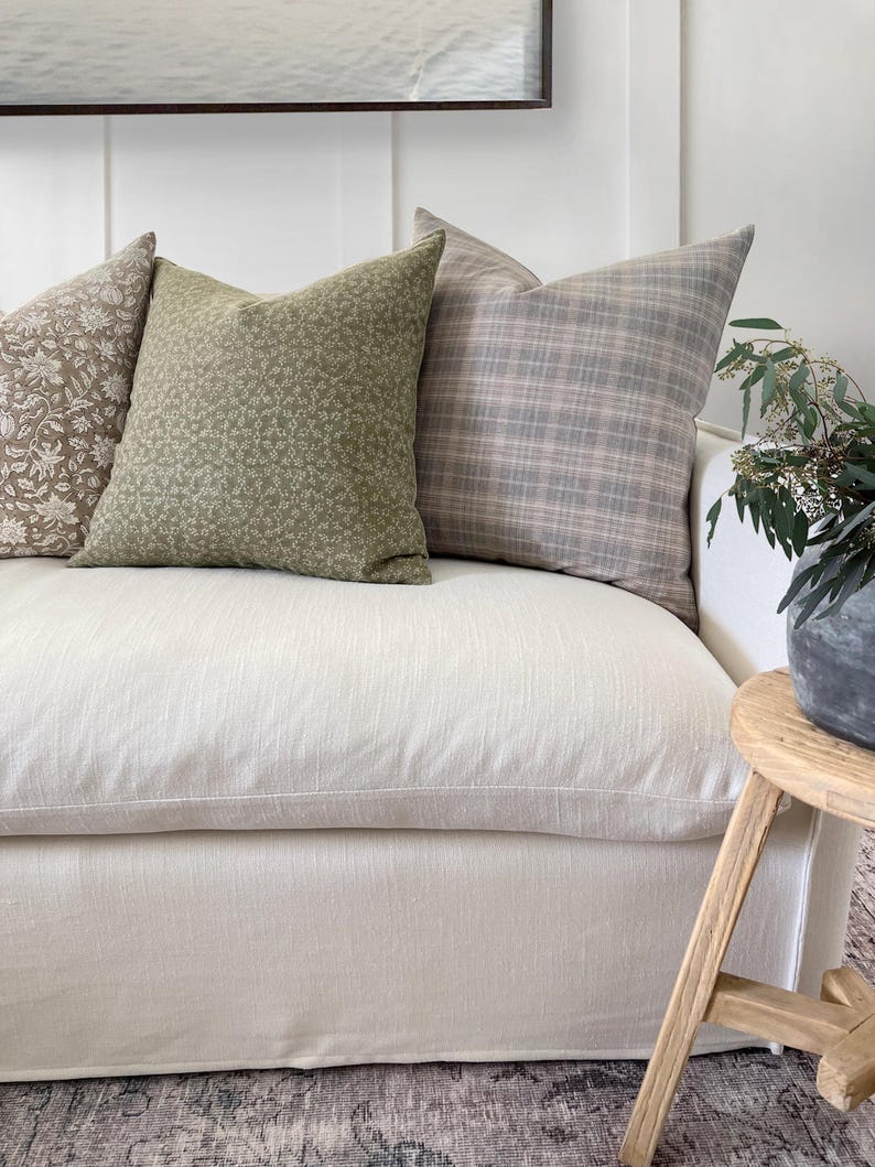 MAISIE | Designer Olive Green Linen Pillow Cover, Block Print Pillow, Sage Green Pillow, Floral Pillow, Muted Pillow Cover, Spring Pillow image 6