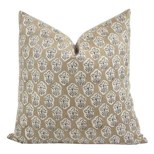 ELM | Designer Sand Floral Linen Pillow Cover, Block Print Pillow, Tan Floral Pillow, Beige Floral Pillow, Neutral Pillow Cover, Fall Pillow