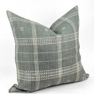 GROVE | Blue Green Vintage Wool Pillow Cover, Indian Wool Pillow, Bhujodi Wool, Blue Green Pillow, Wool Pillow, Vintage Pillow, Blue Grey image 5