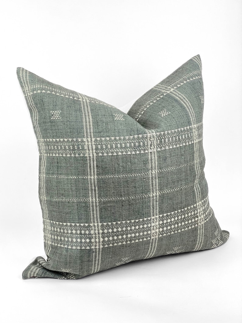 GROVE | Blue Green Vintage Wool Pillow Cover, Indian Wool Pillow, Bhujodi Wool, Blue Green Pillow, Wool Pillow, Vintage Pillow, Blue Grey image 5