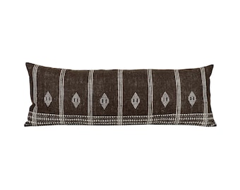 MORAINE |  Long Lumbar Brown Cream Wool Pillow Cover, Indian Wool Pillow, Brown Wool Pillow, Dark Brown Pillow, Chocolate Brown Pillow