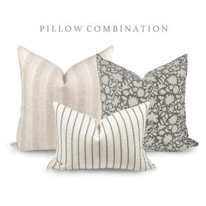PILLOW COMBO | Classic Neutrals, Cream Pillow, Grey Print Pillow, Stripe Pillow, Pillow Combination, Sofa Pillow Set, Neutral Pillows