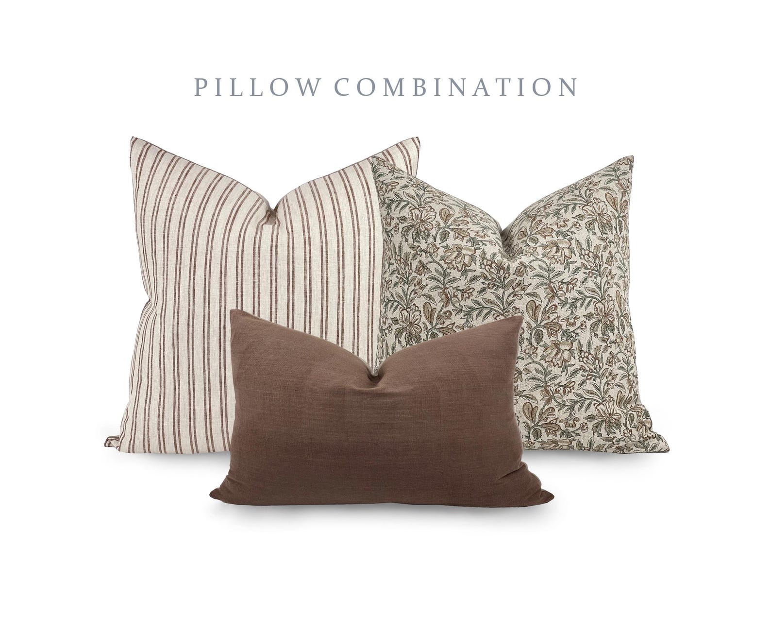PILLOW COMBO | Fall Pillow Combination, Brown Striped Pillow, Brown Floral Pillow, Brown Pillow, Pillow Set, Sofa Pillow Set, Pillow Combo