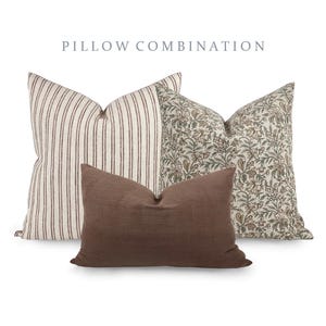 PILLOW COMBO | Fall Pillow Combination, Brown Striped Pillow, Brown Floral Pillow, Brown Pillow, Pillow Set, Sofa Pillow Set, Pillow Combo