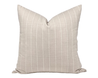 GLENN | Beige and White Stripe Pillow Cover, Hmong Pillow, Farmhouse Pillow, Beige Stripe Pillow, Neutral Pillow, Cream Stripe Pillow