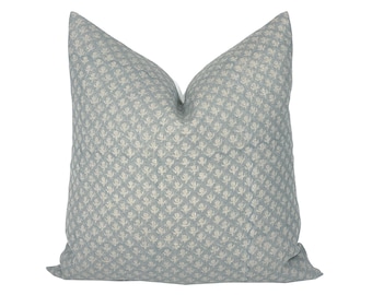 MEADOW | Designer Soft Grey Blue Linen Pillow Cover, Block Print Pillow, Farmhouse Pillow, Neutral Pillow, Grey Pillow, Floral, Minimal