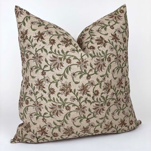 BLOOM UMBER Designer Brown Floral Linen Pillow Cover, Block Print Pillow, Farmhouse Pillow, Brown Floral Pillow, Neutral Spring Pillow image 5