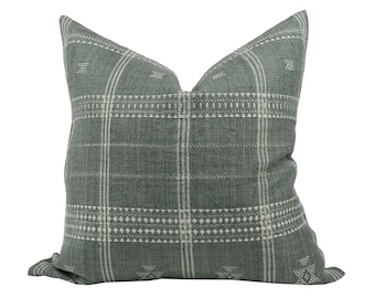GROVE | Blue Green Vintage Wool Pillow Cover, Indian Wool Pillow, Bhujodi Wool, Blue Green Pillow, Wool Pillow, Vintage Pillow, Blue Grey