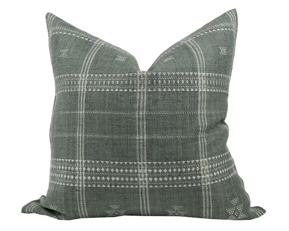 GROVE | Blue Green Vintage Wool Pillow Cover, Indian Wool Pillow, Bhujodi Wool, Blue Green Pillow, Wool Pillow, Vintage Pillow, Blue Grey