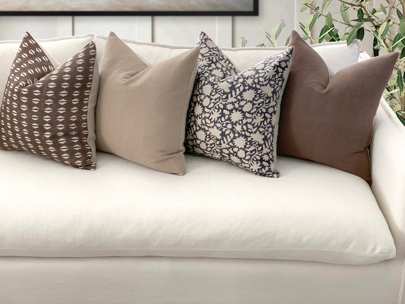 TERRAN Designer Dark Brown Linen Pillow Cover Block Print Etsy