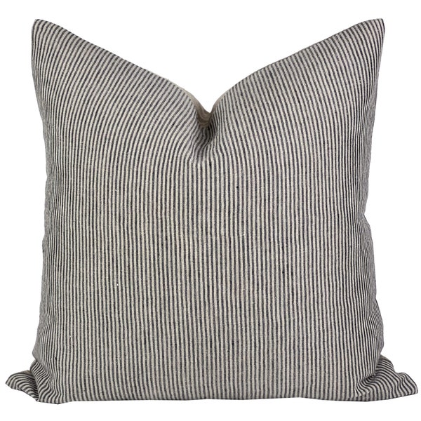 HALE | Charcoal Pinstripe Linen Pillow Cover, Neutral Pillow, Modern Farmhouse Pillow, Pinstripe Pillow, Grey Striped Pillow