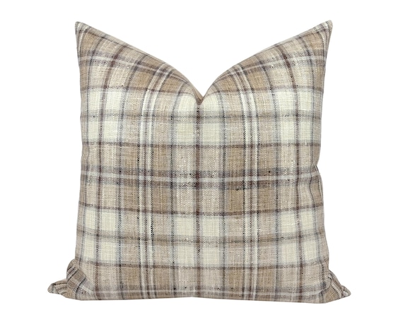 BECKETT | Tan Plaid Pillow Cover, Neutral Pillow, Farmhouse Pillow, Light Brown Plaid Pillow, Tan Plaid Pillow, Brown Check Pillow Cover