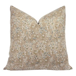 ELOWEN | Designer Sand Floral Linen Pillow Cover, Block Print Pillow, Neutral Floral Pillow, Tan Floral Pillow, Beige Floral Pillow