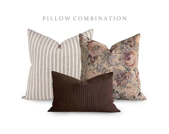 PILLOW COMBO | Warm Neutral Pillow Combination, Moody Pillow Combo, Brown Pillow Combo, Sofa Pillow Set, Fall Pillow Combo, Three Pillow Set
