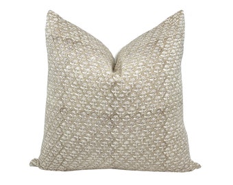 IVY | Designer Beige Floral Linen Pillow Cover, Block Print Pillow, Farmhouse Pillow, Floral Pillow, Neutral Pillow, Beige Floral Pillow