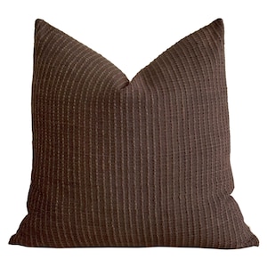 UMBER | Textured Stripe Dark Brown Pillow Cover, Deep Brown Pillow, Neutral Brown Pillow, Chocolate Brown Pillow, Rich Brown Pillow