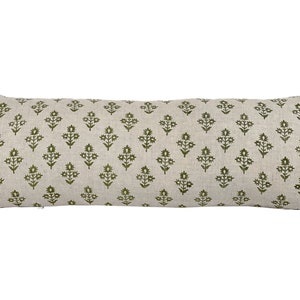 HADLEY | Long Lumbar Designer Hunter Green Floral Linen Pillow Cover, Block Print Pillow, Dark Green Floral Pillow Cover, Lumbar Pillow