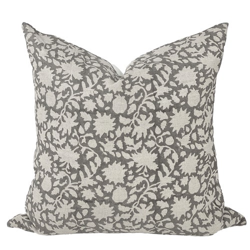 Designer Floral Soft Grey on Natural Linen Pillow Cover Grey - Etsy