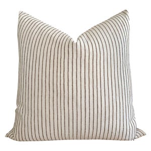 ZINNEA | Dark Brown Stripe Pillow Cover, Neutral Pillow, Farmhouse Pillow, Brown Stripe Pillow, Beige and Dark Brown Pillow, Striped Pillow