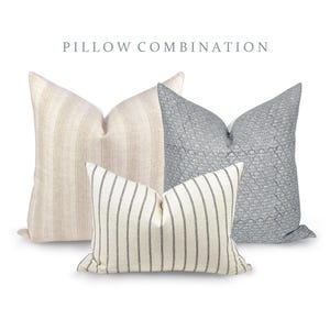 PILLOW COMBO | Light Neutrals, Cream Beige Pillow, Light Blue Pillow, Striped Pillow, Pillow Combination, Sofa Pillow Set, Neutral Pillow