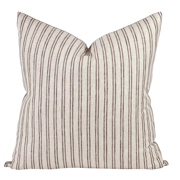 BRIER | Beige and Brown Stripe Linen Pillow Cover, Neutral Pillow, Farmhouse Pillow, Brown Stripe Pillow, Rustic Pillow, Tan Stripe Pillow